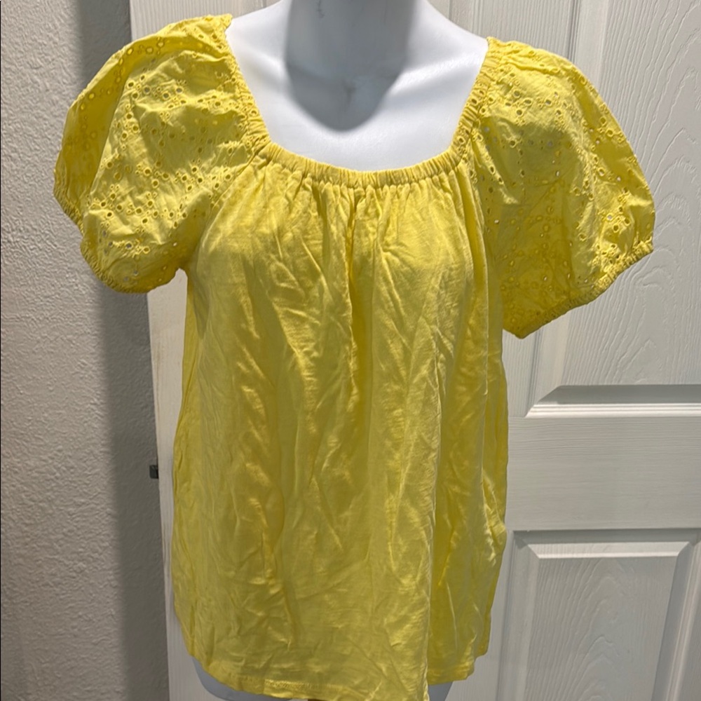 Style & Co Yellow Puff Sleeve Smocked Blouse